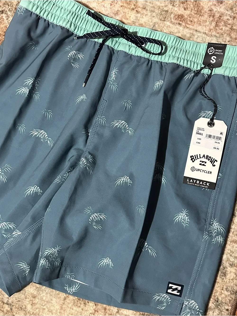 Billabong Men’s Slate Blue Swim Trunks with Mint Waistband